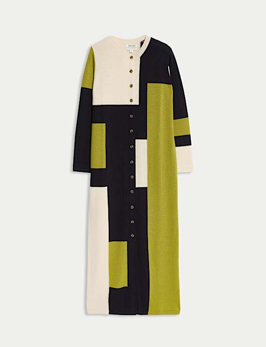 Μακριά ζακέτα με χρωματικές αντιθέσεις από μαλλί Merino