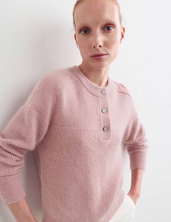 Wool Blend Crew Neck Button Detail Jumper