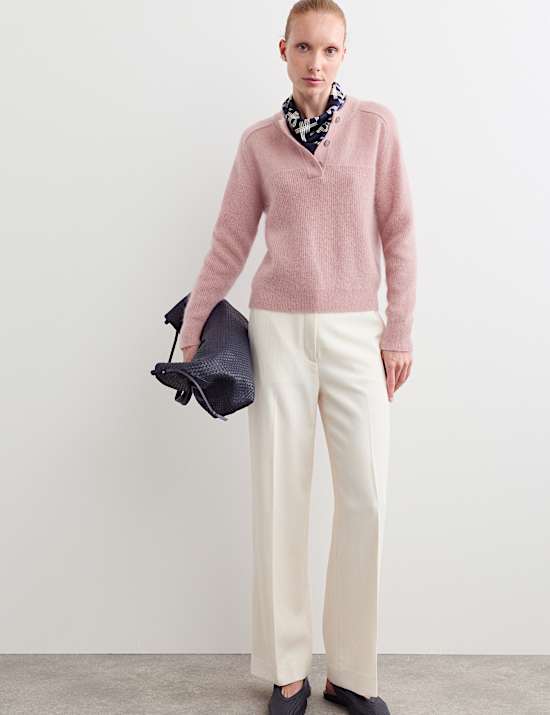Wool Blend Crew Neck Button Detail Jumper