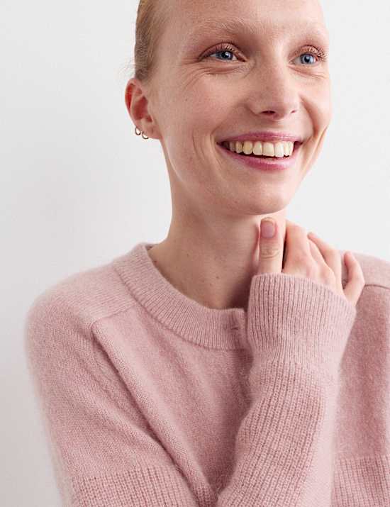 Wool Blend Crew Neck Button Detail Jumper