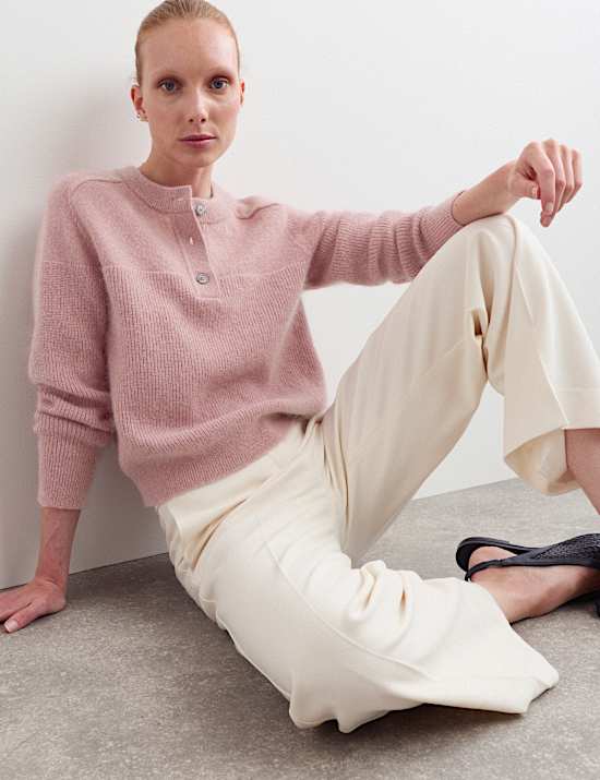 Wool Blend Crew Neck Button Detail Jumper