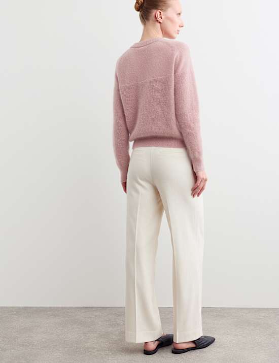 Wool Blend Crew Neck Button Detail Jumper
