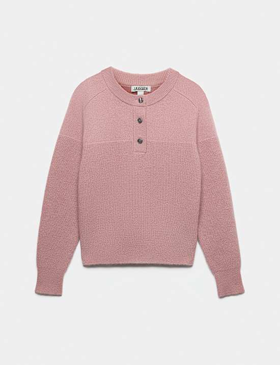 Wool Blend Crew Neck Button Detail Jumper