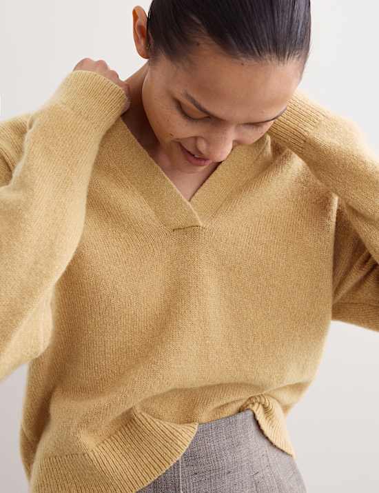 Trui van mohairmix met kraag en V-hals