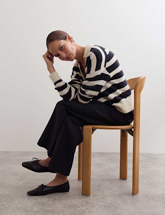 Mohair Wool Blend Striped Collared Jumper