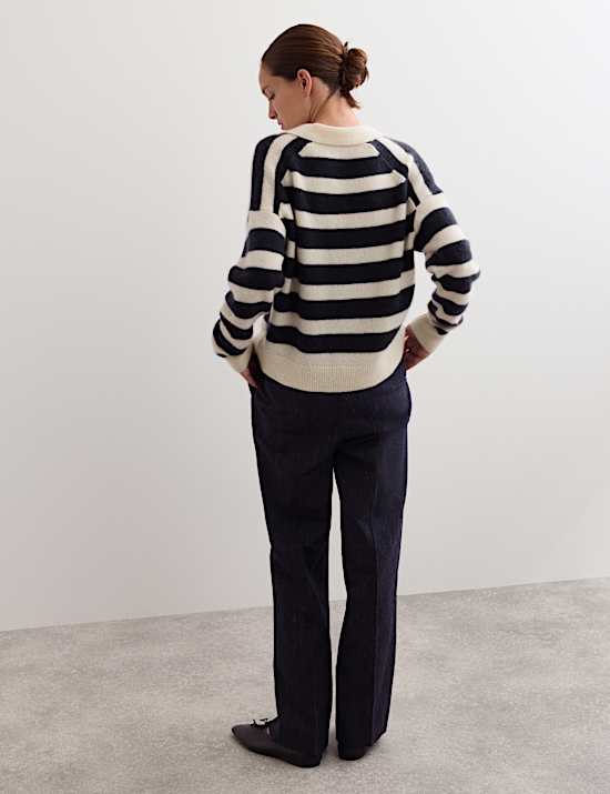 Mohair Wool Blend Striped Collared Jumper