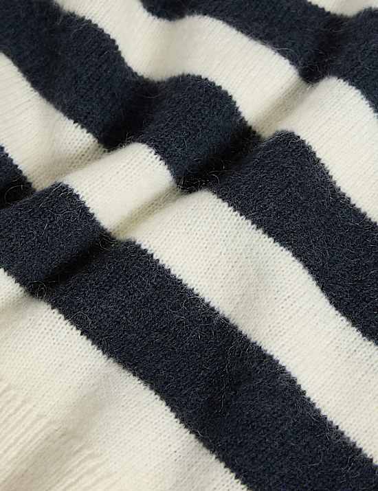 Mohair Wool Blend Striped Collared Jumper