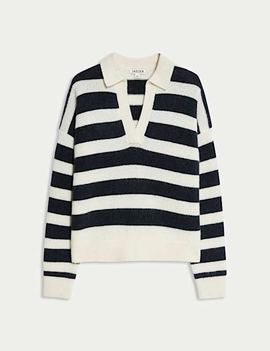Mohair Wool Blend Striped Collared Jumper