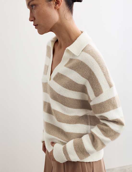 Gestreepte trui van mohairmix met kraag