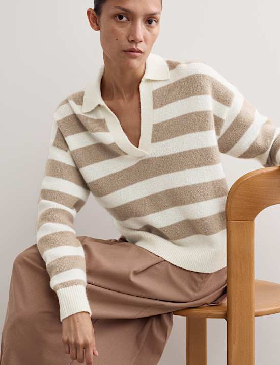 Gestreepte trui van mohairmix met kraag