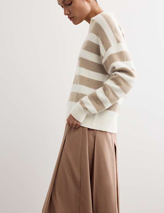 Gestreepte trui van mohairmix met kraag