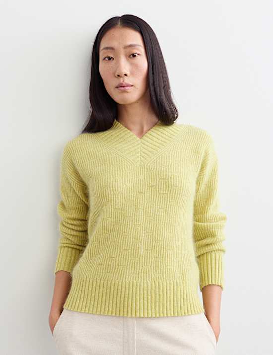 Mohair and Wool Blend V-Neck Textured Jumper