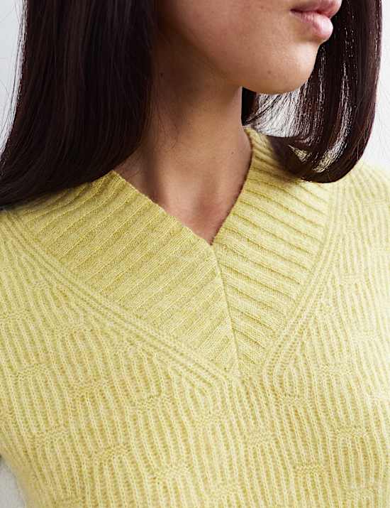 Mohair and Wool Blend V-Neck Textured Jumper