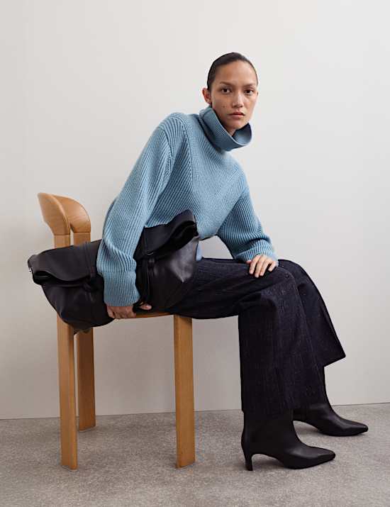 Jersey de cuello vuelto 100 % lana merina