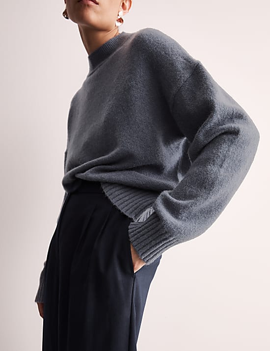 Mohair Blend Crew Neck Jumper with Wool