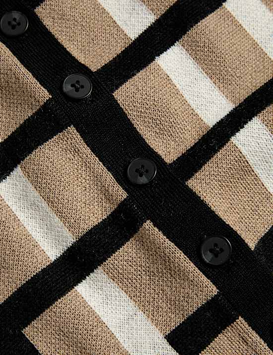 Karierter Jacquard-Cardigan aus reiner Merinowolle