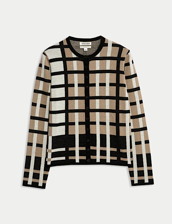 Karierter Jacquard-Cardigan aus reiner Merinowolle