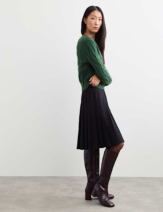 Mohair Cable Knit V Neck Keyhole Jumper
