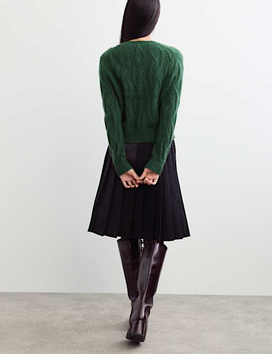 Mohair Cable Knit V Neck Keyhole Jumper