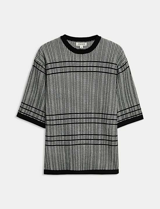 Checked Crew Neck Knitted Top