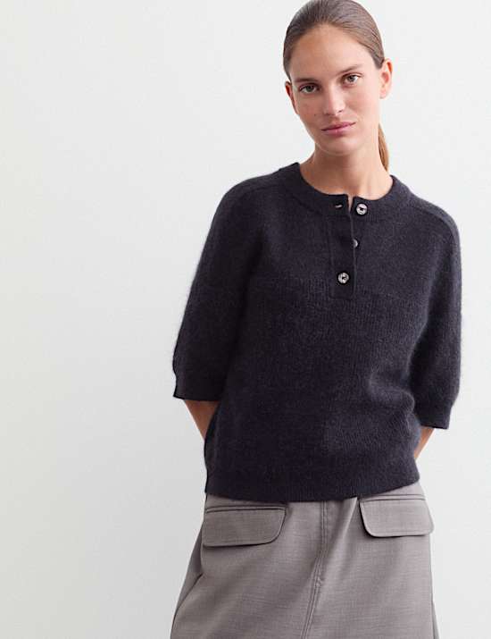 Pull en laine m&eacute;lang&eacute;e c&ocirc;tel&eacute;e &agrave; d&eacute;tail boutons