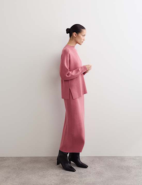 Pure Merino Wool Ribbed Funnel Neck Jumper