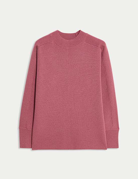 Pure Merino Wool Ribbed Funnel Neck Jumper