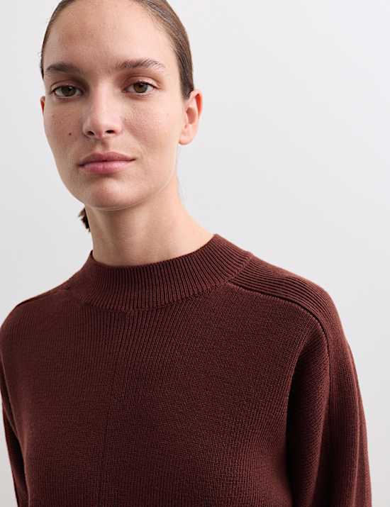 Pure Merino Wool Ribbed Funnel Neck Jumper