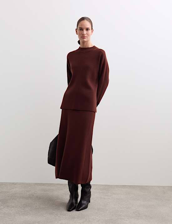 Pure Merino Wool Ribbed Funnel Neck Jumper