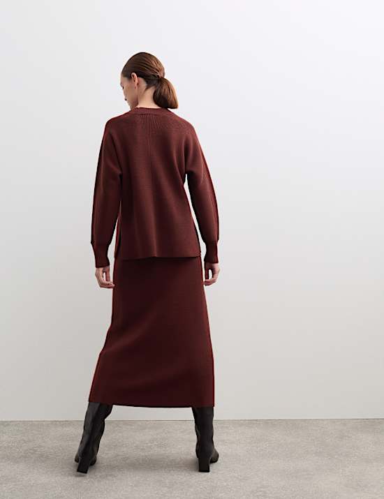 Pure Merino Wool Ribbed Funnel Neck Jumper