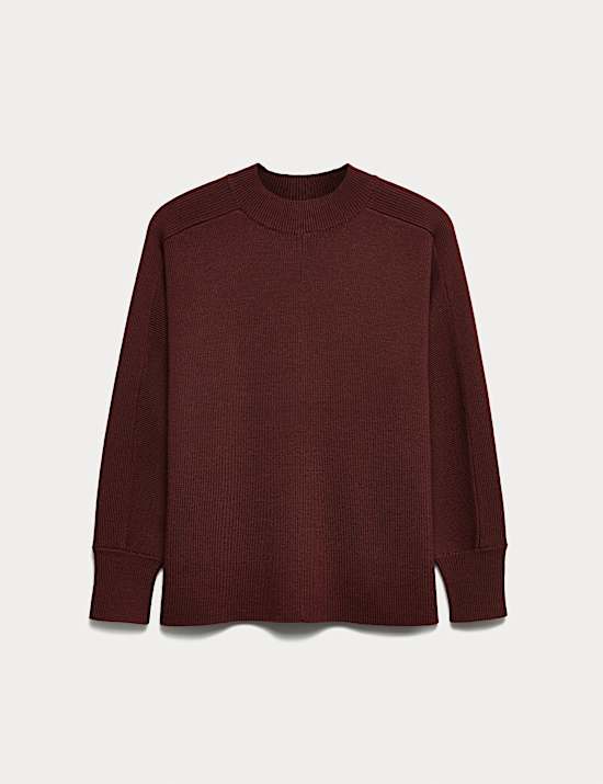 Pure Merino Wool Ribbed Funnel Neck Jumper