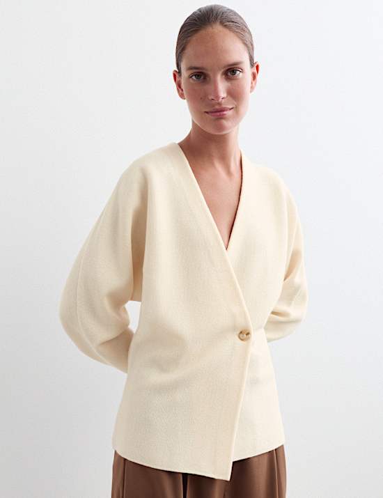 Cardigan crois&eacute; 100 % laine m&eacute;rinos