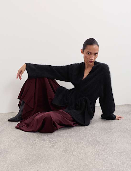 Cardigan croisé en cachemire peigné avec ceinture