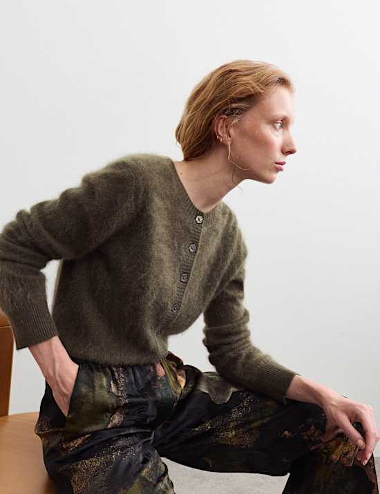 Pure Brushed Cashmere Button Front Cardigan