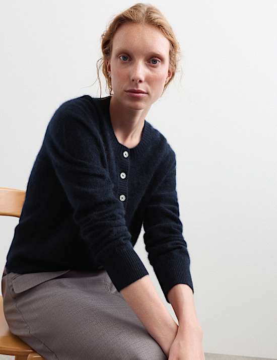 Pure Brushed Cashmere Button Front Cardigan