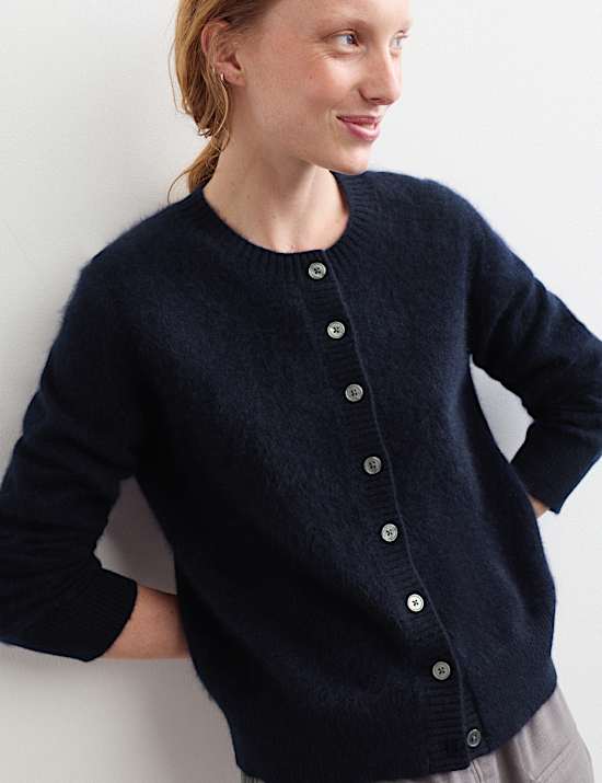 Pure Brushed Cashmere Button Front Cardigan