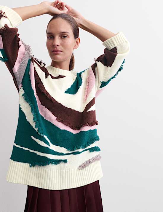 Pull texturé en laine avec cachemire à franges