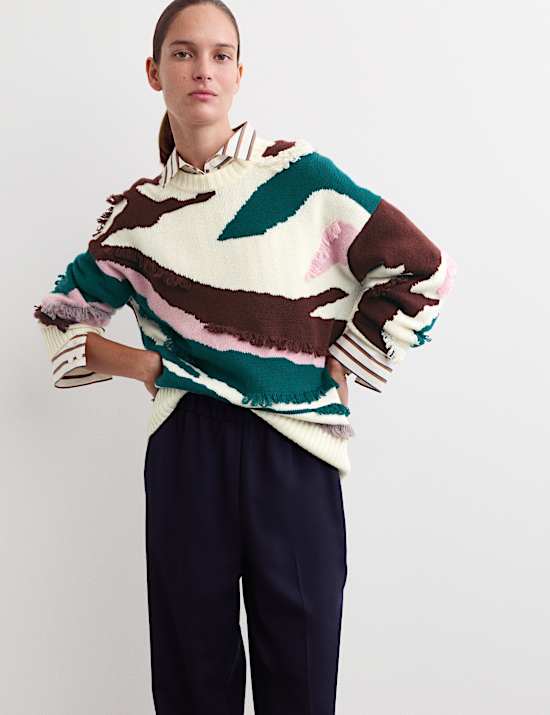 Pull texturé en laine avec cachemire à franges