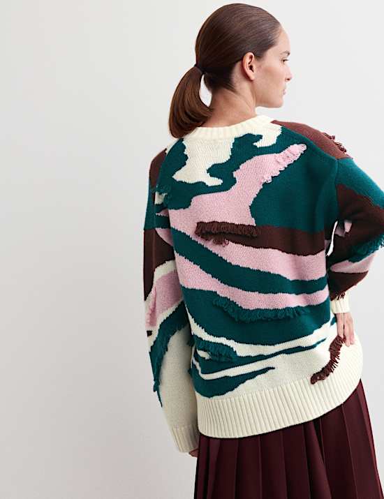 Pull texturé en laine avec cachemire à franges