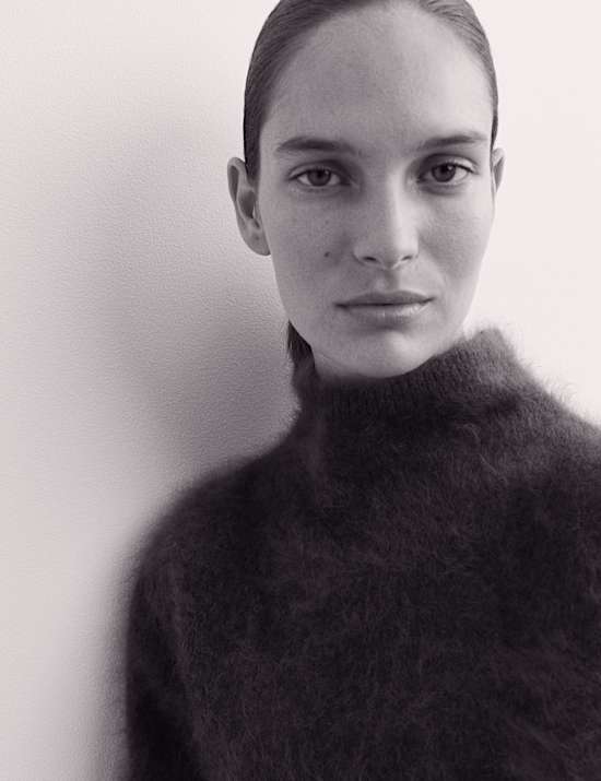 Pull 100 % cachemire brossé à col cheminée