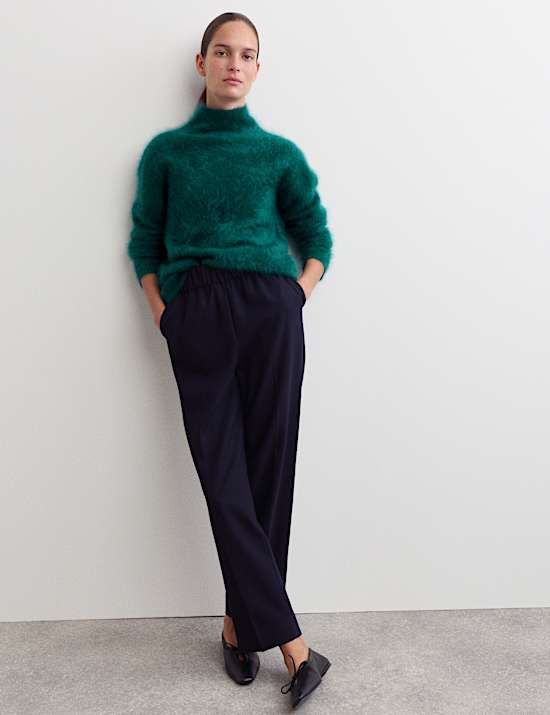 Pull 100 % cachemire brossé à col cheminée