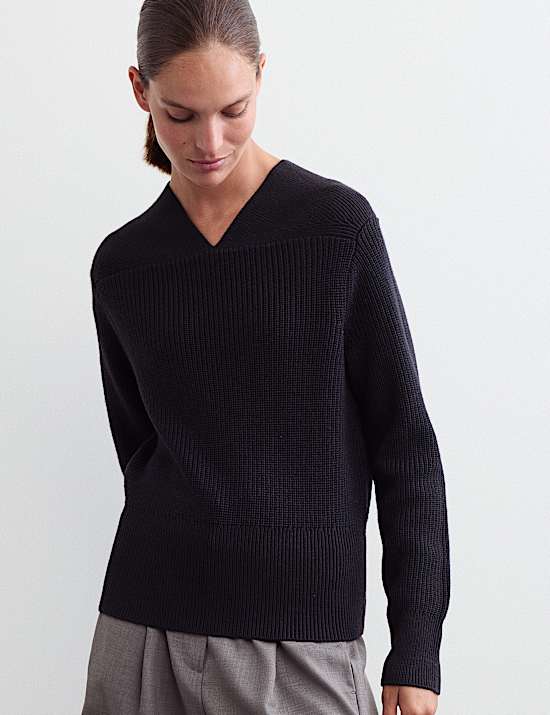 Pure Merino Wool Textured Notch Neck Jumper