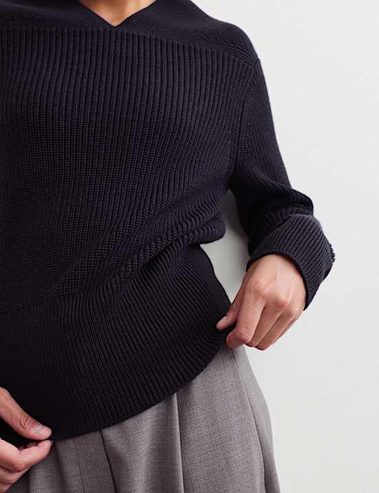Pure Merino Wool Textured Notch Neck Jumper