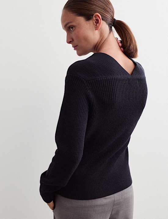 Pure Merino Wool Textured Notch Neck Jumper