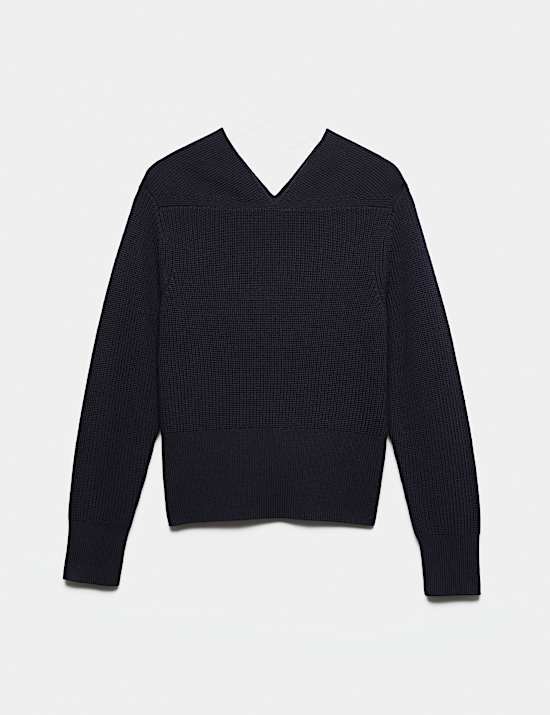 Pure Merino Wool Textured Notch Neck Jumper