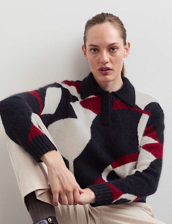 Mohair and Wool Blend Jacquard Polo Jumper