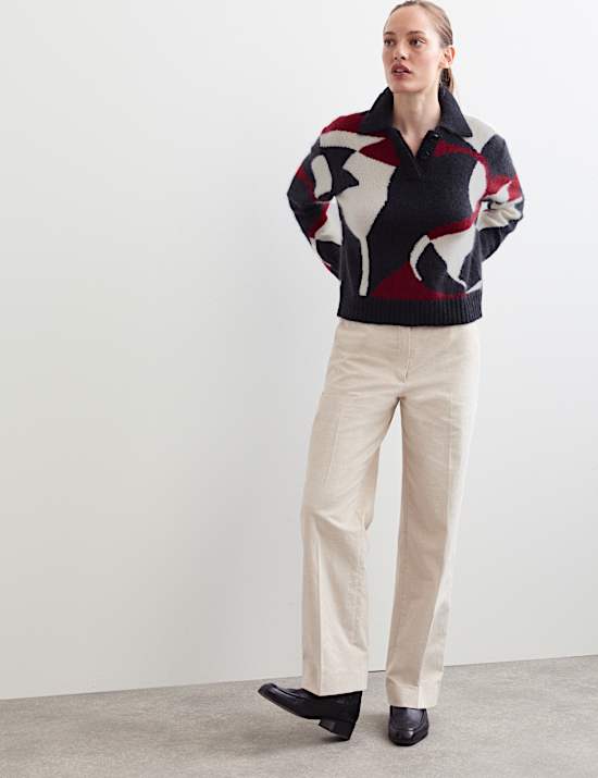 Mohair and Wool Blend Jacquard Polo Jumper