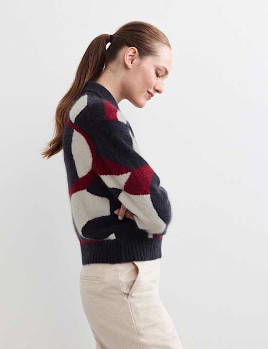 Mohair and Wool Blend Jacquard Polo Jumper