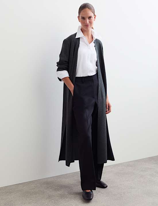 Pure Merino Wool V-Neck Longline Cardigan