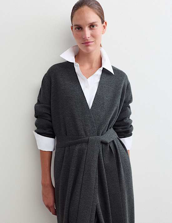 Pure Merino Wool V-Neck Longline Cardigan
